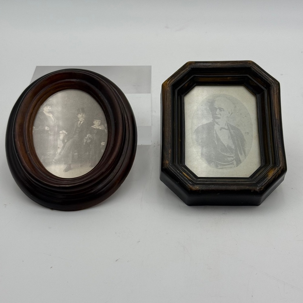 Vintage Style Miniature Portrait Frames Set of 2 Oval Octagon Wood Grain Finish